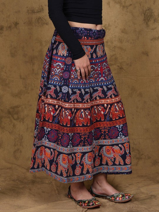 Mood Indigo Elephant & Deers Printed Wrap Around Skirt