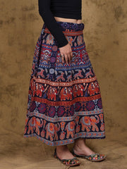 Mood Indigo Elephant & Deers Printed Wrap Around Skirt