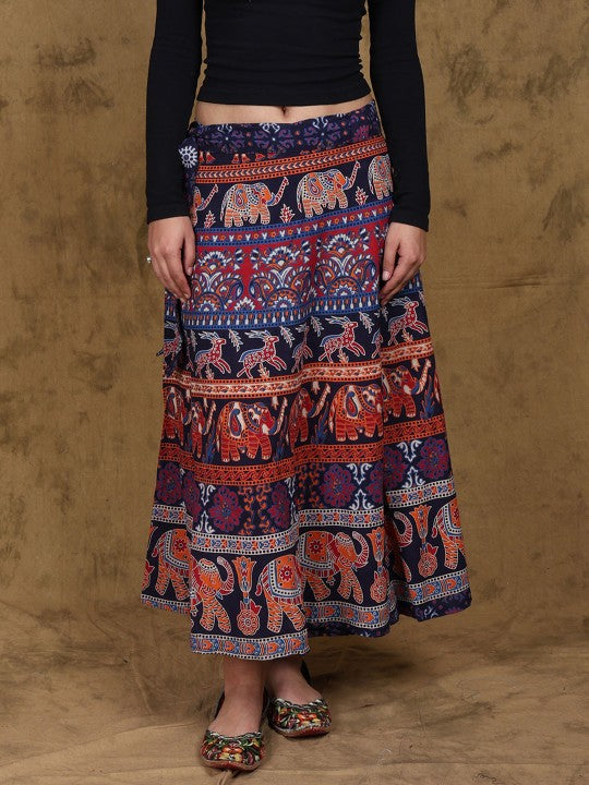 Mood Indigo Elephant & Deers Printed Wrap Around Skirt-1