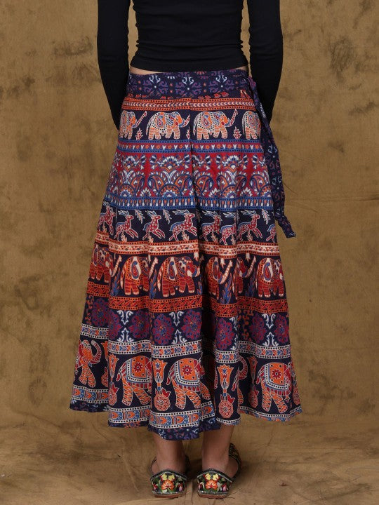 Mood Indigo Elephant & Deers Printed Wrap Around Skirt