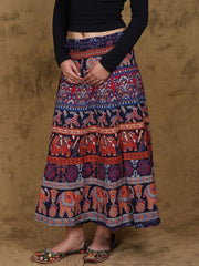 Mood Indigo Elephant & Deers Printed Wrap Around Skirt