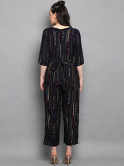 Navy Blue & White Foil Printed Basic Jumpsuit