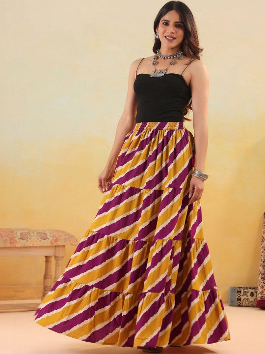 Women Pure Cotton Cotton Cambric Self Design Maxi Flared Skirt-7