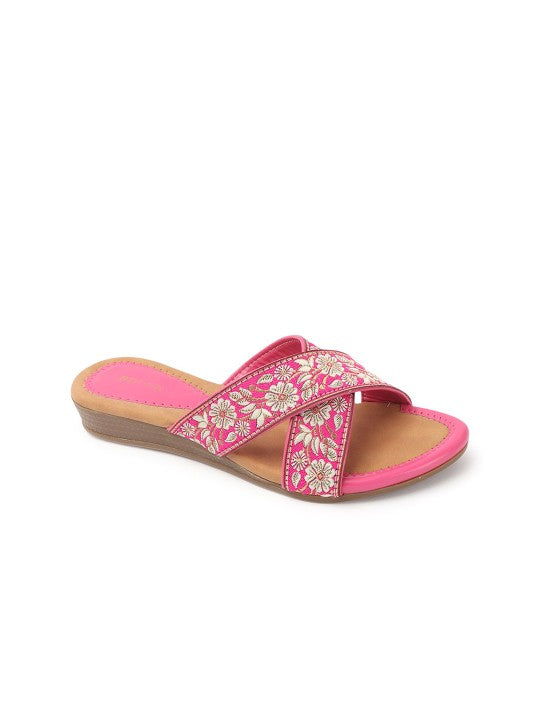 Women Woven Design Embroidered Open Toe Flats-4