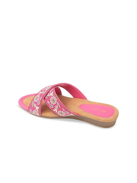 Women Woven Design Embroidered Open Toe Flats-5