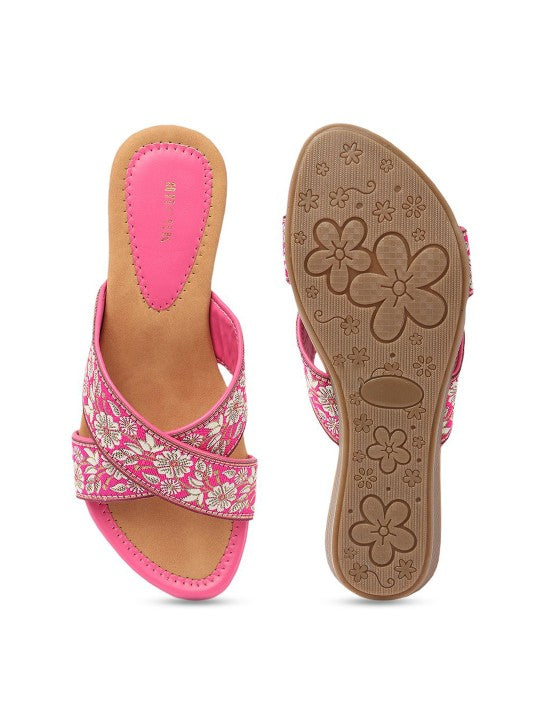 Women Woven Design Embroidered Open Toe Flats-6