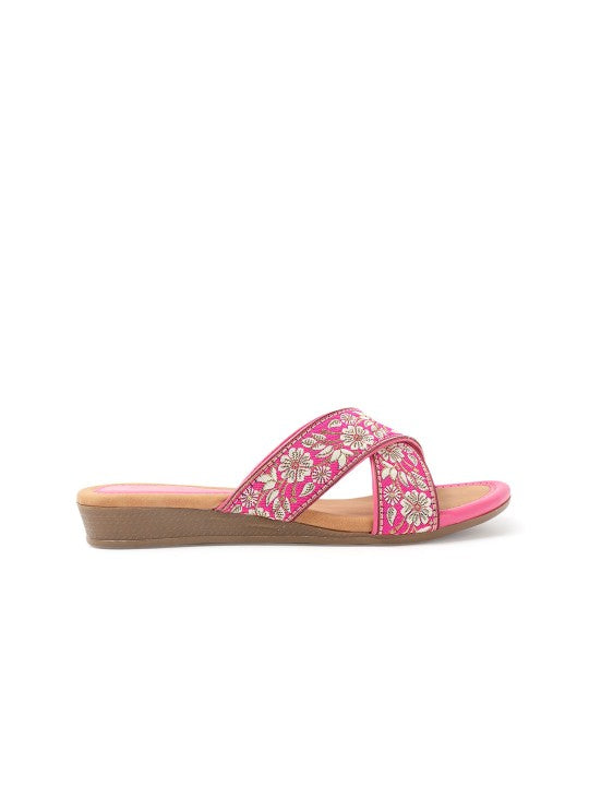 Women Woven Design Embroidered Open Toe Flats-7
