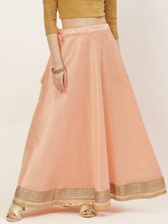Blue & Golden Solid Lehenga Skirt with Zari Border-14