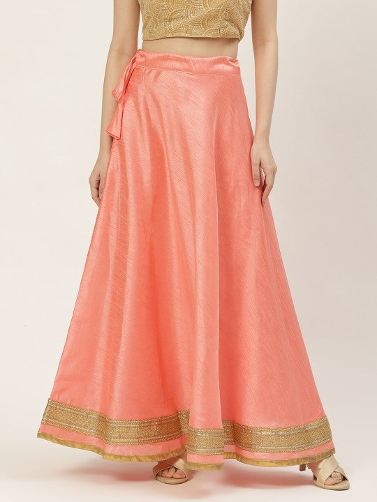 Blue & Golden Solid Lehenga Skirt with Zari Border-17