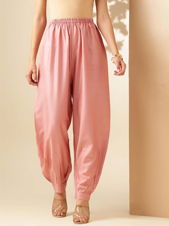 Pink & White Printed Shirt Collar A-Line Kurta With Salwar