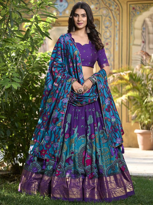 Printed Kalamkari Ready to Wear Lehenga & Unstitched Blouse With Dupatta-1