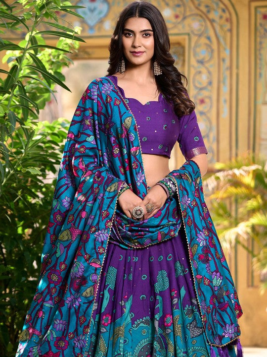 Printed Kalamkari Ready to Wear Lehenga & Unstitched Blouse With Dupatta-3