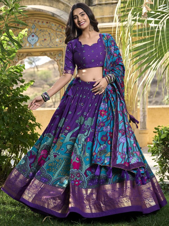 Printed Kalamkari Ready to Wear Lehenga & Unstitched Blouse With Dupatta-4