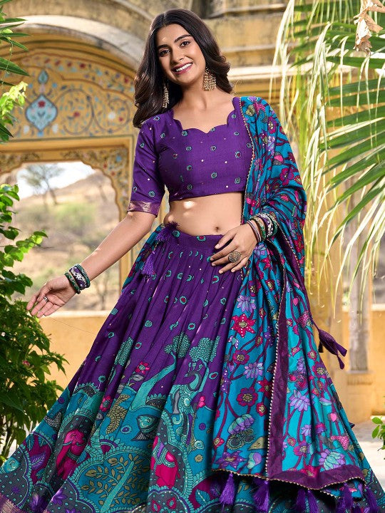 Printed Kalamkari Ready to Wear Lehenga & Unstitched Blouse With Dupatta