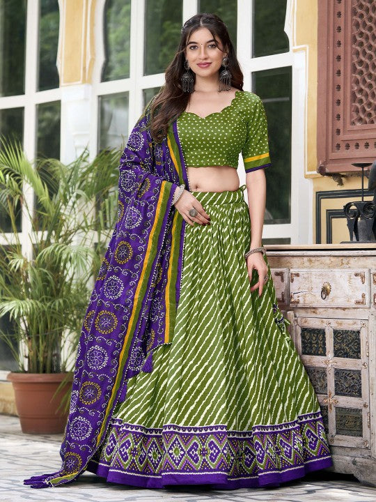 Printed Lehenga & Unstitched Blouse With Dupatta-1