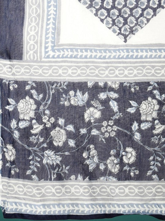 Printed Pure Cotton Anarkali Kurta With Trouser & Dupatta Set