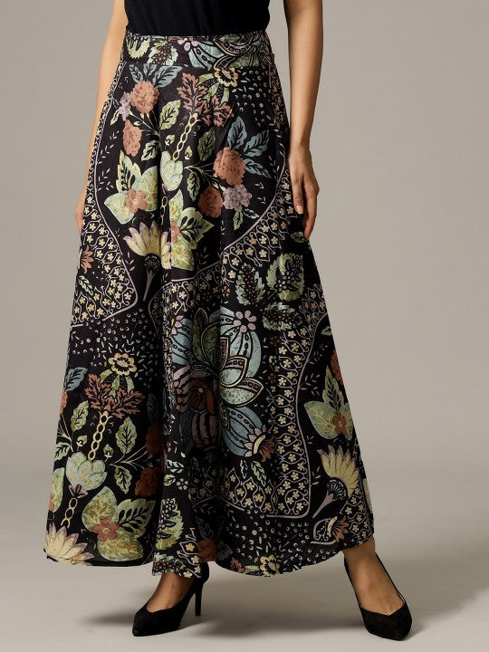 Printed Pure Cotton Wrap-Around Maxi Skirt-1