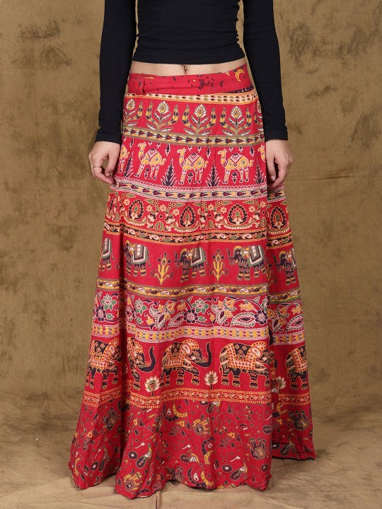 Printed Pure Cotton Wrap-Around Maxi Skirt-1