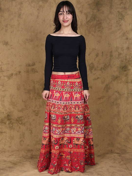 Printed Pure Cotton Wrap-Around Maxi Skirt-6