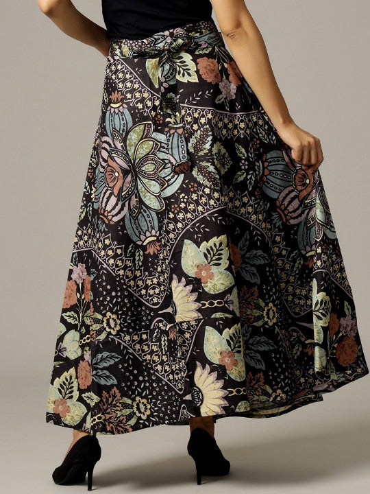 Printed Pure Cotton Wrap-Around Maxi Skirt-2