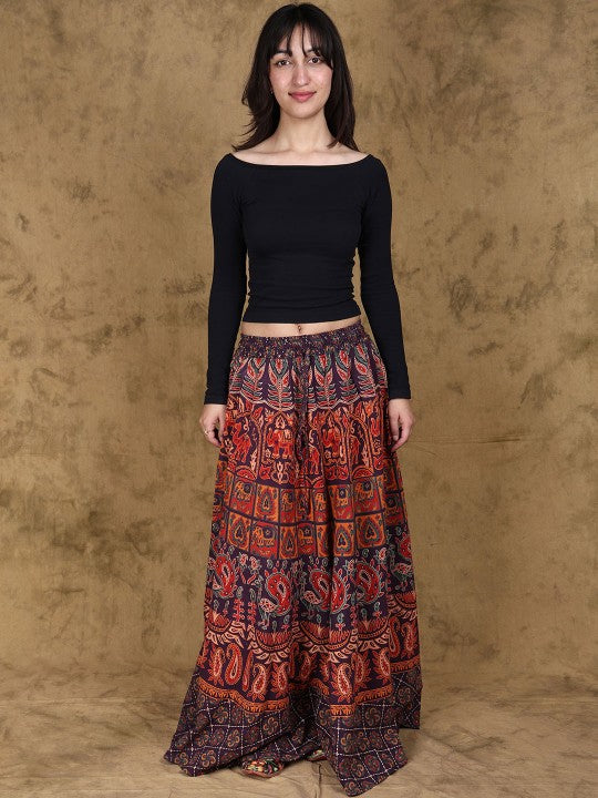 Printed Pure Cotton Wrap Maxi Skirts-6