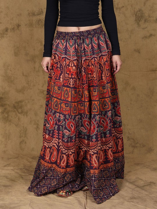Printed Pure Cotton Wrap Maxi Skirts-1