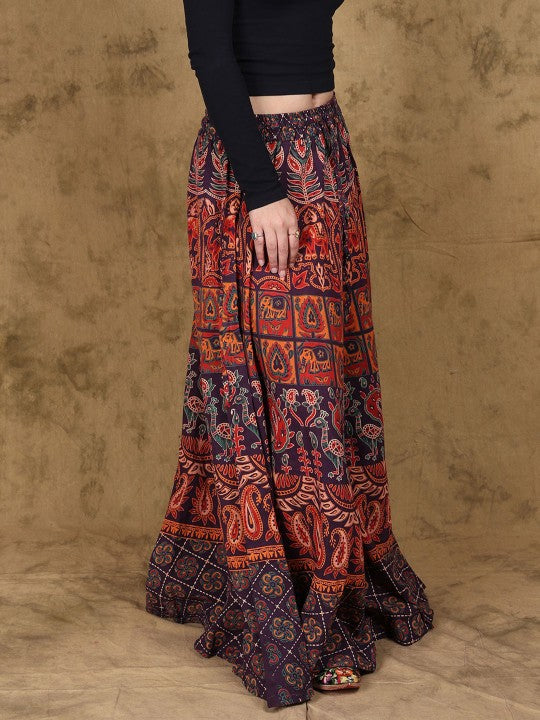 Printed Pure Cotton Wrap Maxi Skirts-4