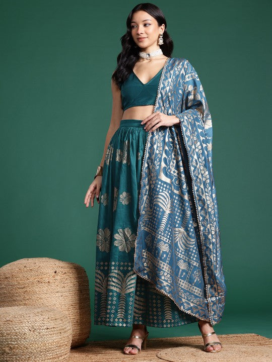 Printed Ready to Wear Lehenga & Blouse With Dupatta-2