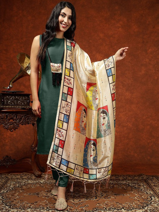 Printed Straight Kurta & Trousers With Dupatta-1