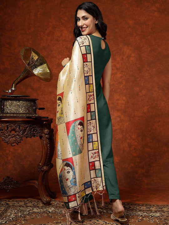 Printed Straight Kurta & Trousers With Dupatta-2