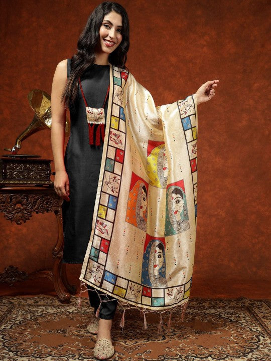 Printed Straight Kurta & Trousers With Dupatta-8