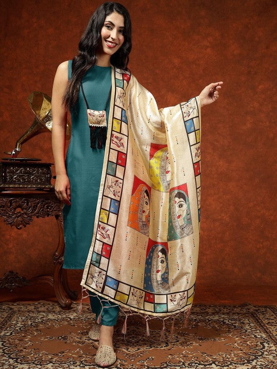 Printed Straight Kurta & Trousers With Dupatta-9