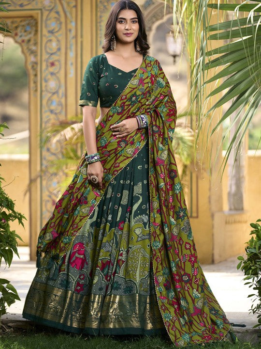 Printed Kalamkari Ready to Wear Lehenga & Unstitched Blouse With Dupatta-6