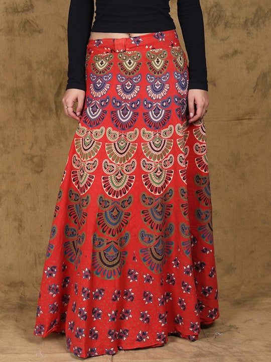 Printed Pure Cotton A-line Maxi Skirts-9