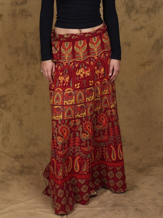Printed Pure Cotton Wrap Maxi Skirts-7