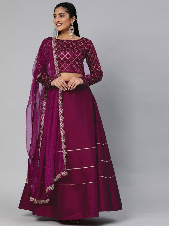 Navy Blue Embroidered Semi-Stitched Lehenga & Unstitched Blouse with Dupatta-9