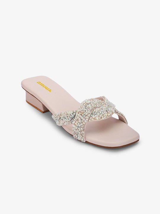 Women Embellished White Block Heel Sandals-6