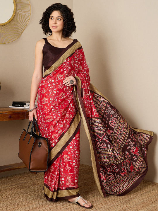 Ethnic Motifs Printed Dabu Saree-11