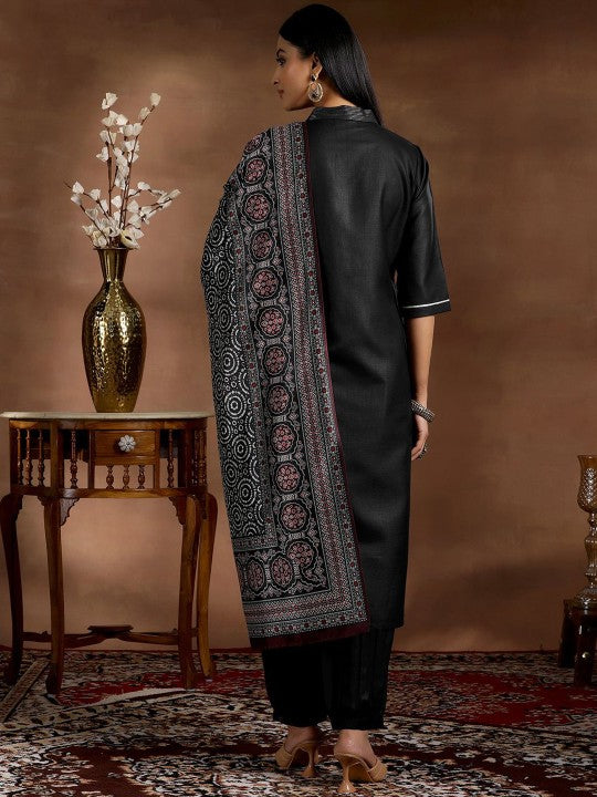 Embroidered Zari V Neck A Line Kurta with Salwar & Dupatta-2