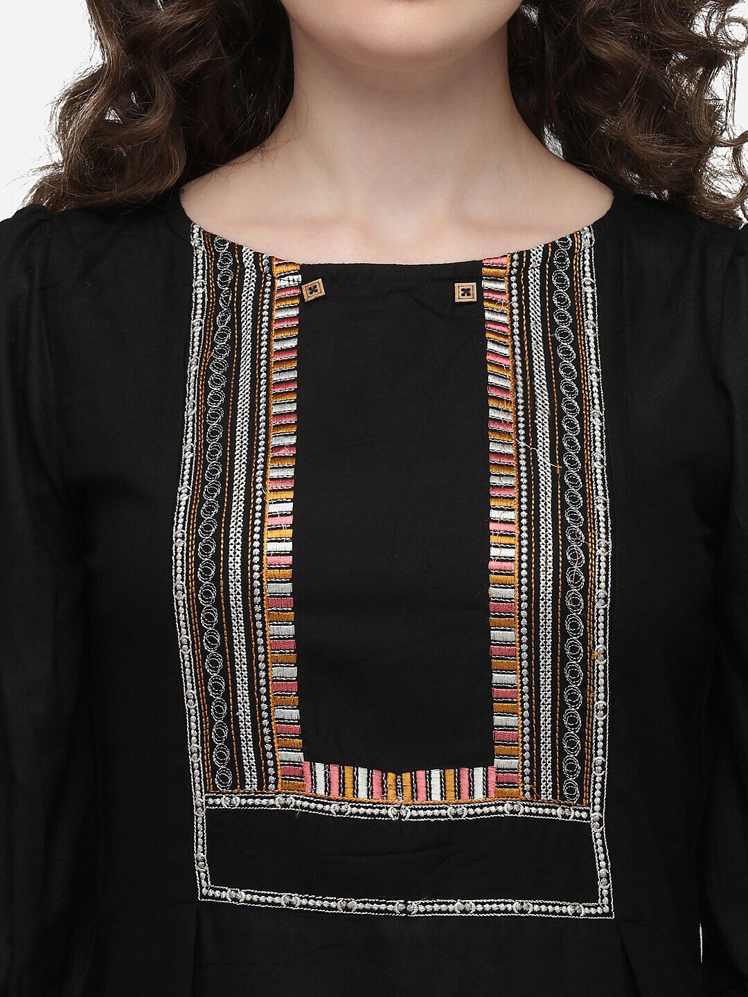 Raisin Black & Orange Viscose Rayon Embroidered Tunic