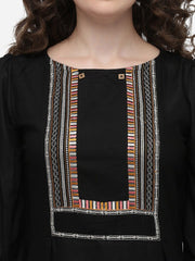 Raisin Black & Orange Viscose Rayon Embroidered Tunic