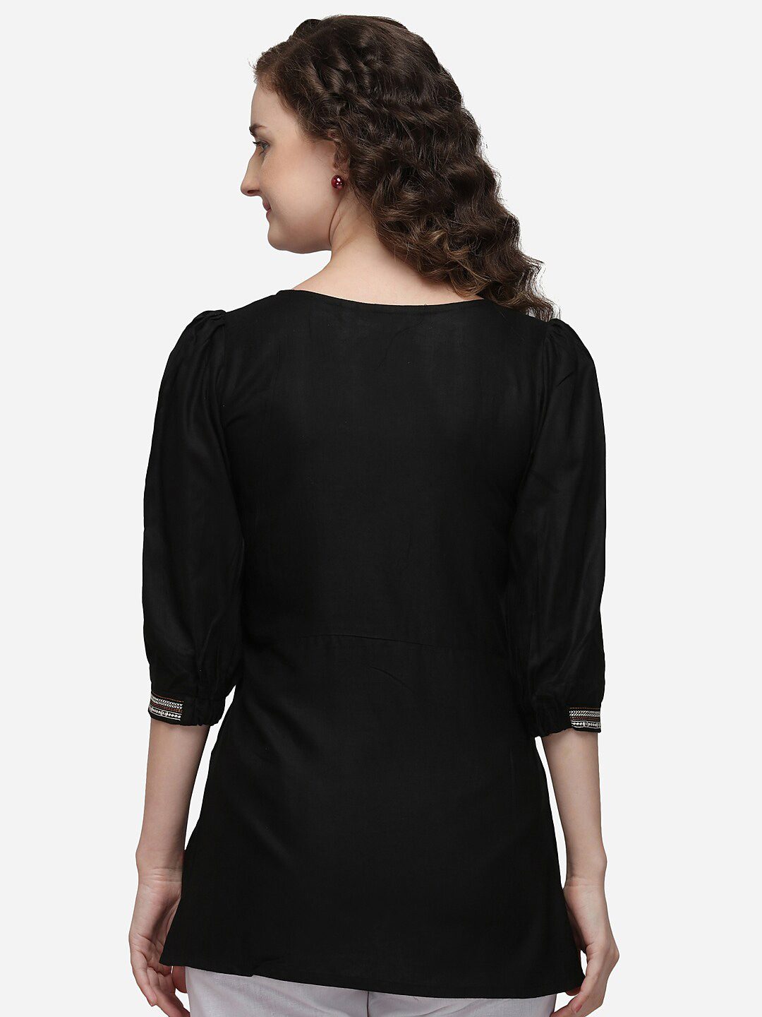 Raisin Black & Orange Viscose Rayon Embroidered Tunic