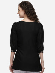 Raisin Black & Orange Viscose Rayon Embroidered Tunic