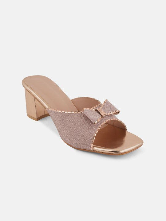 Rose Gold-Toned Embellished Open Toe Block Heels-7