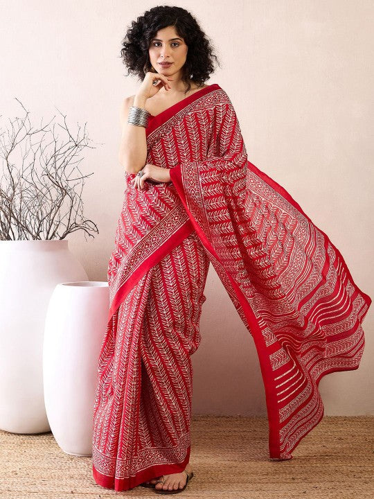 Ethnic Motifs Printed Dabu Saree-1