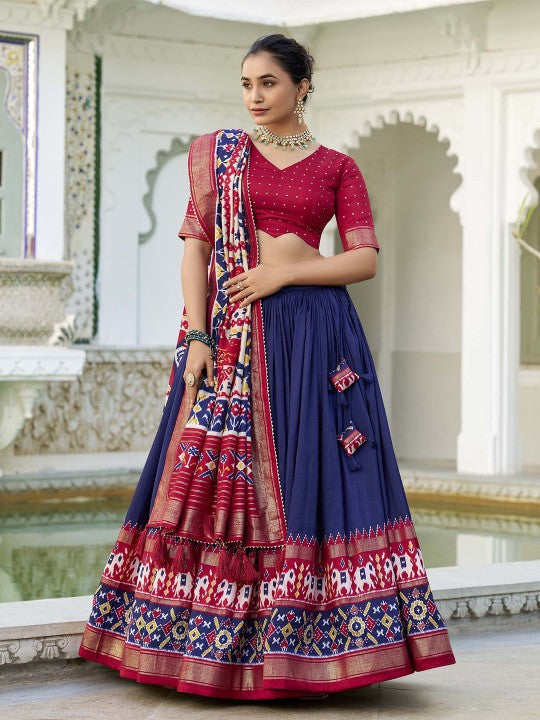 Navy Blue Ready to Wear Lehenga & Unstitched Blouse With Dupatta