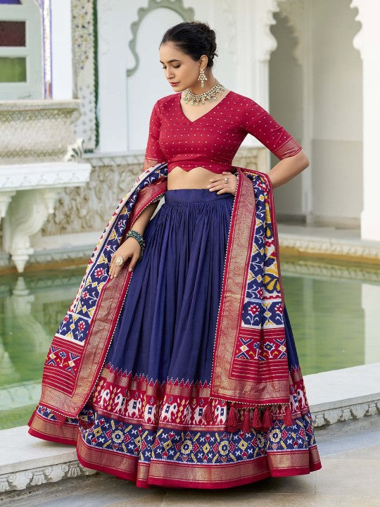 Navy Blue Ready to Wear Lehenga & Unstitched Blouse With Dupatta-3