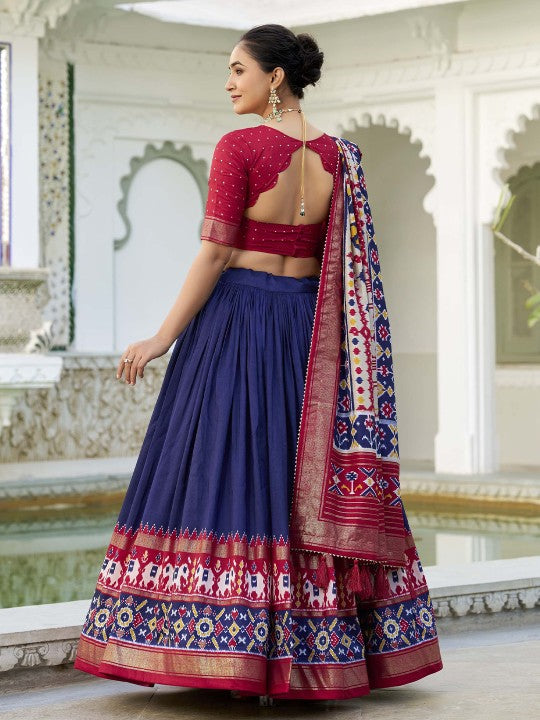 Navy Blue Ready to Wear Lehenga & Unstitched Blouse With Dupatta-2