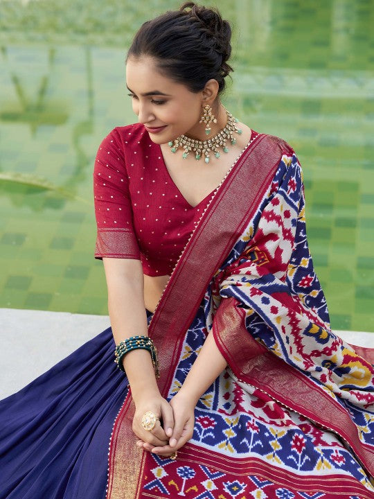 Navy Blue Ready to Wear Lehenga & Unstitched Blouse With Dupatta-5