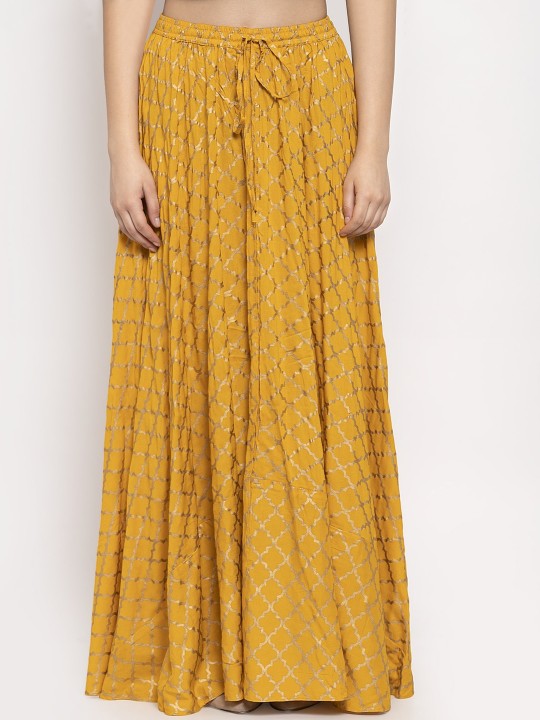 Red Printed Flared Maxi Skirt-6